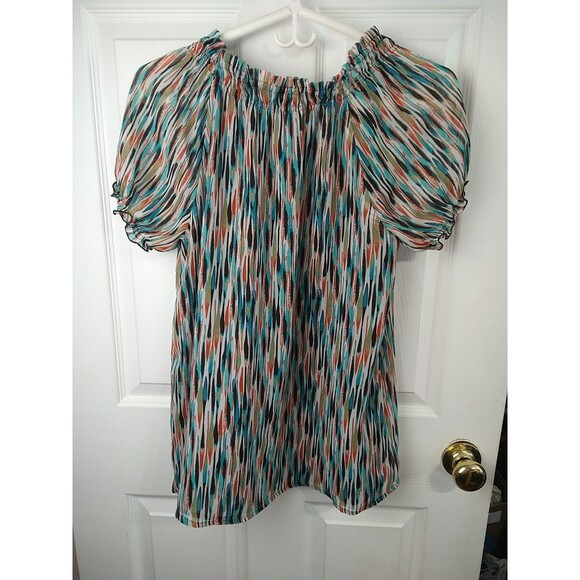 Merona Woman L Blouse V Neck Sheer Tank Lined SS Retro Flowy Business Casual - Picture 9 of 10